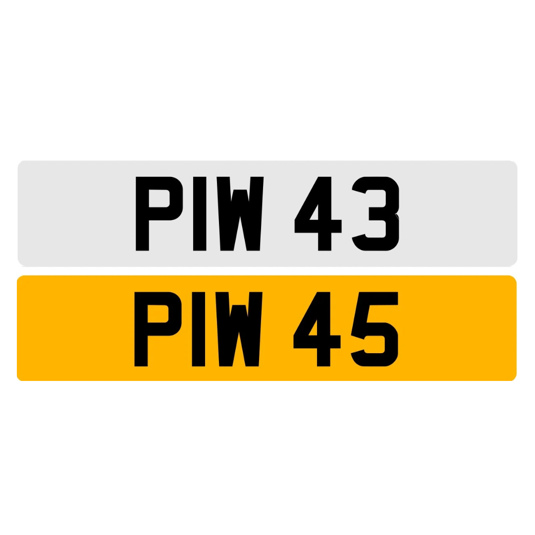 PIW43 & PIW45 (Pair) - Dateless Registration Plates