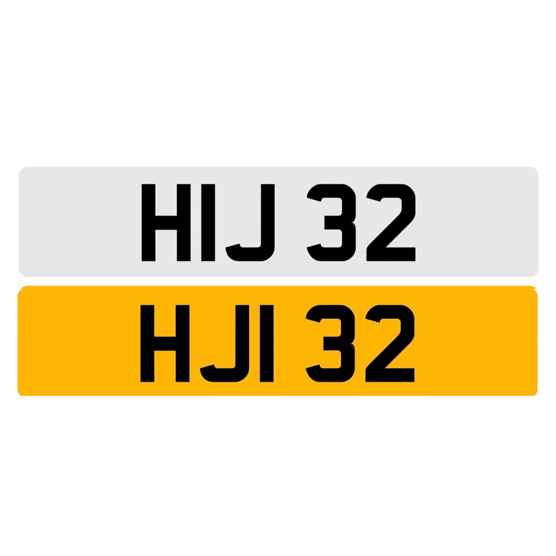 HIJ32 & HJI32 (Pair) - Dateless Registration Plates