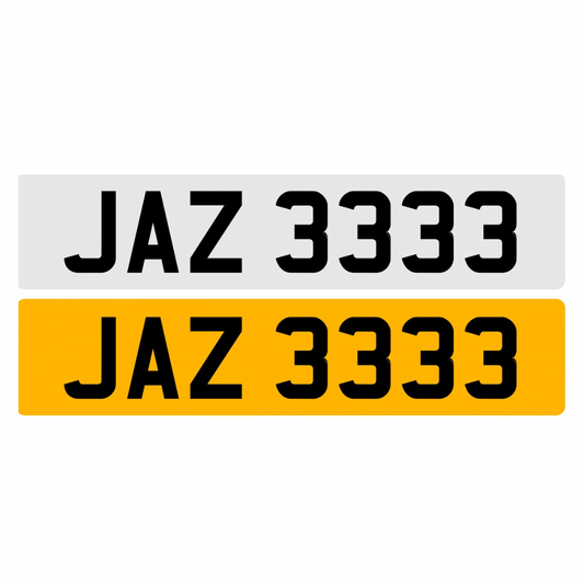 JAZ3333 - 3x4 Dateless Registration Plate
