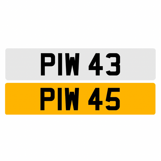 PIW43 & PIW45 (Pair) - Dateless Registration Plates
