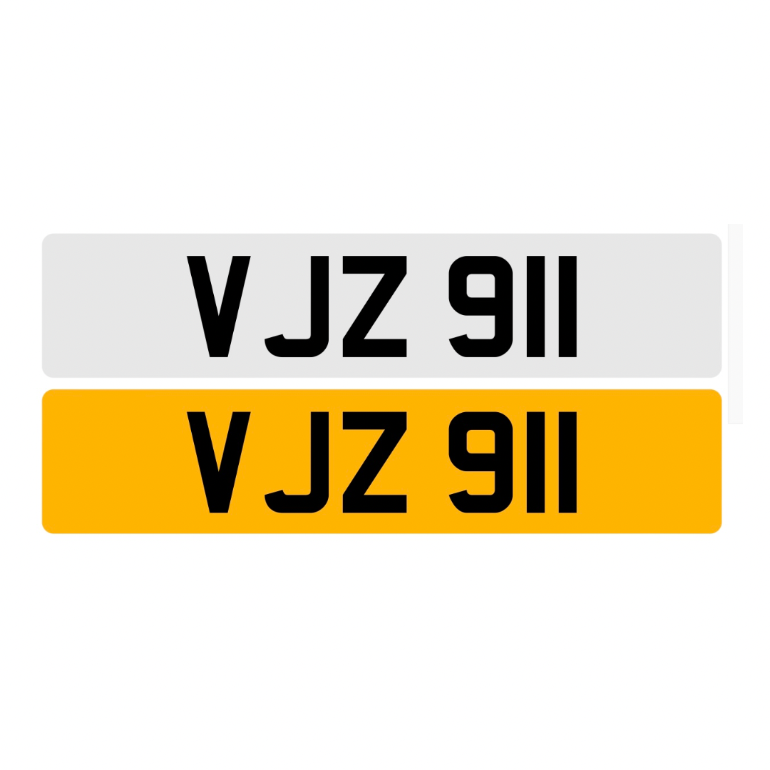 VJZ911 - 3x3 Dateless Registration Plate