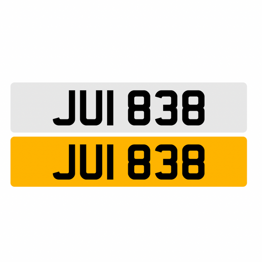 JUI838 - 3x3 Dateless Registration Plate